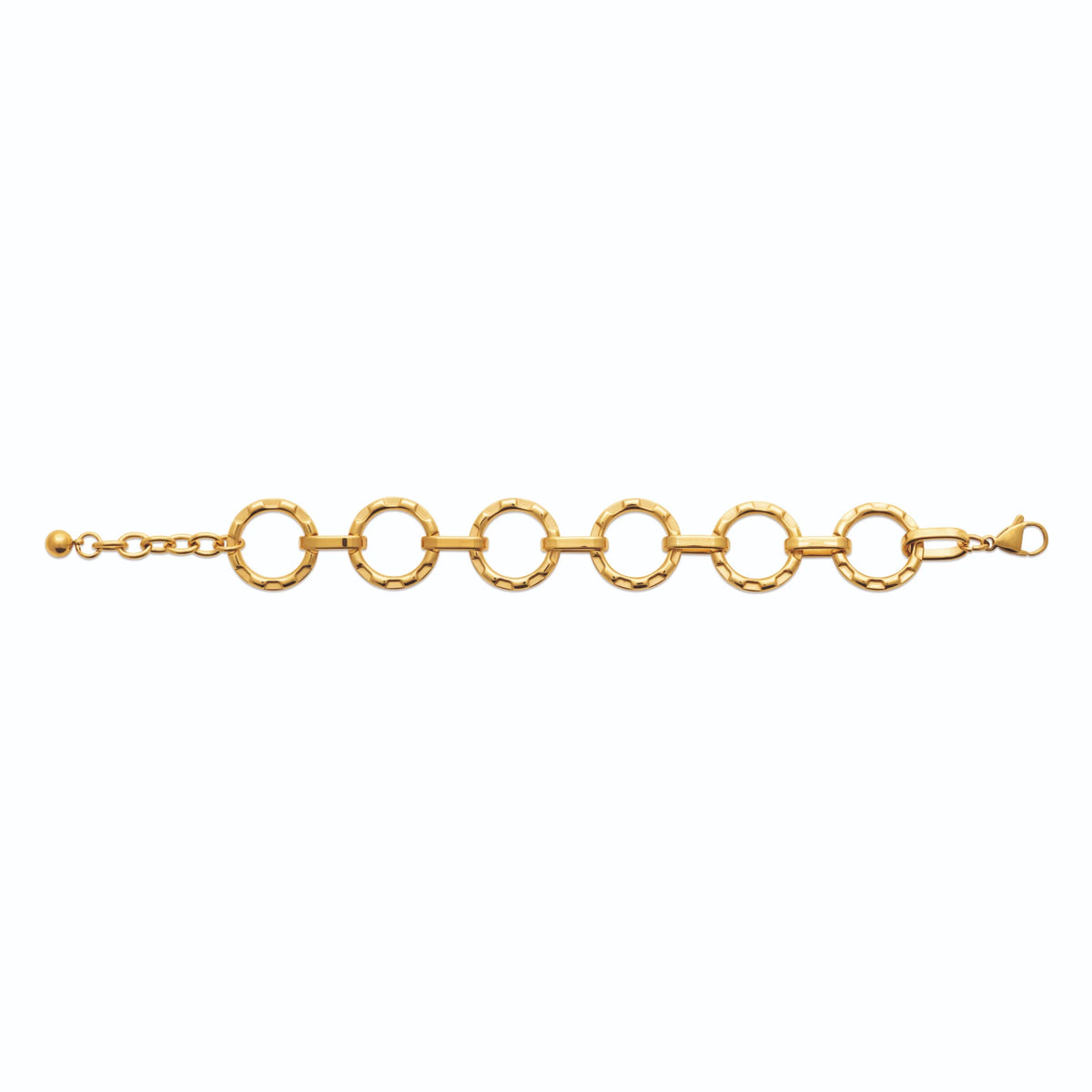 Bracelet chaîne d’anneaux ronds texturés en acier PVD doré
