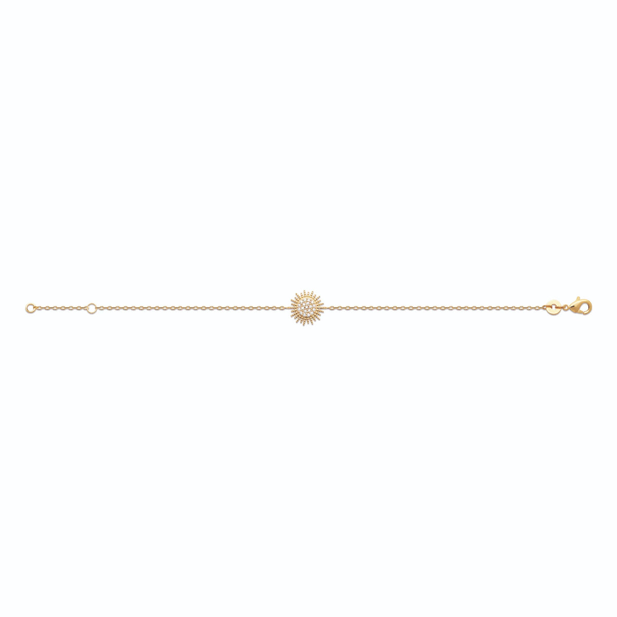 Bracelet chaîne disque soleil pavé de zircons en plaqué or