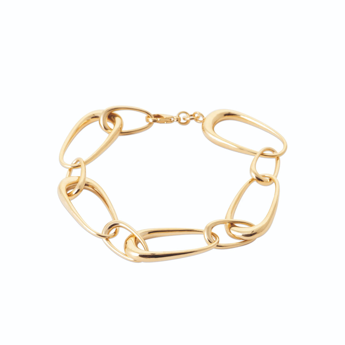 Bracelet chaîne et grand maillon ovale organique en plaqué or