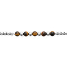 Bracelet chaîne et perles d’œil-de-tigre en acier homme en détail