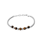 Bracelet chaîne et perles d’œil-de-tigre en acier homme