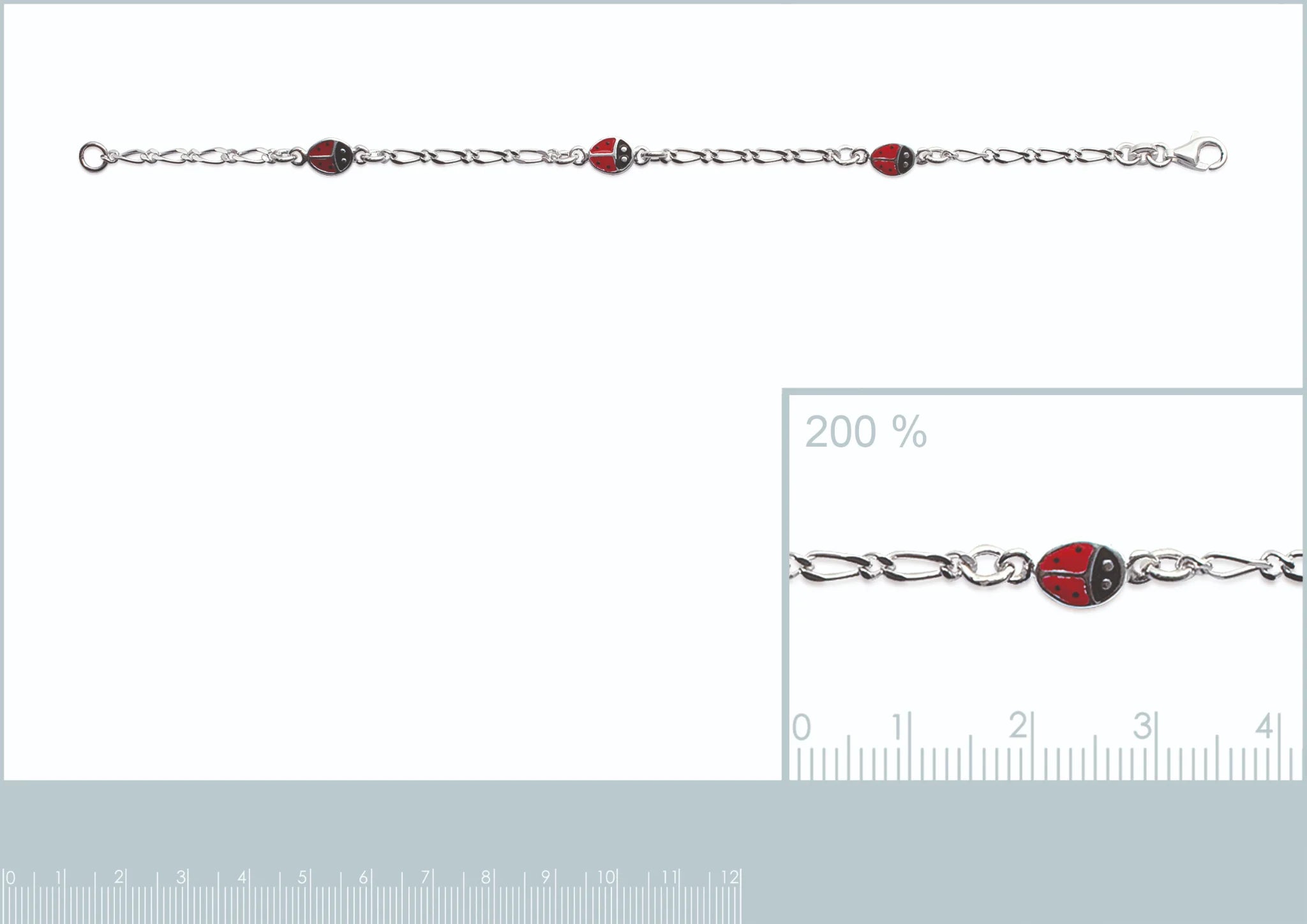 Bracelet chaîne figaro coccinelles enfant en argent 925, 16 cm