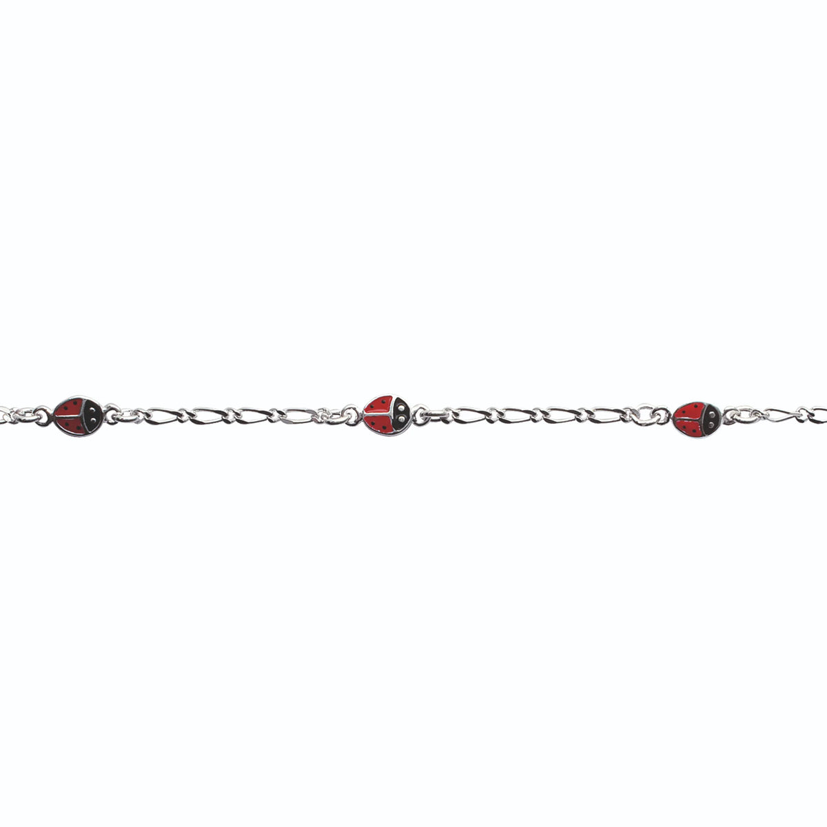 Bracelet chaîne figaro coccinelles enfant en argent 925, 16 cm