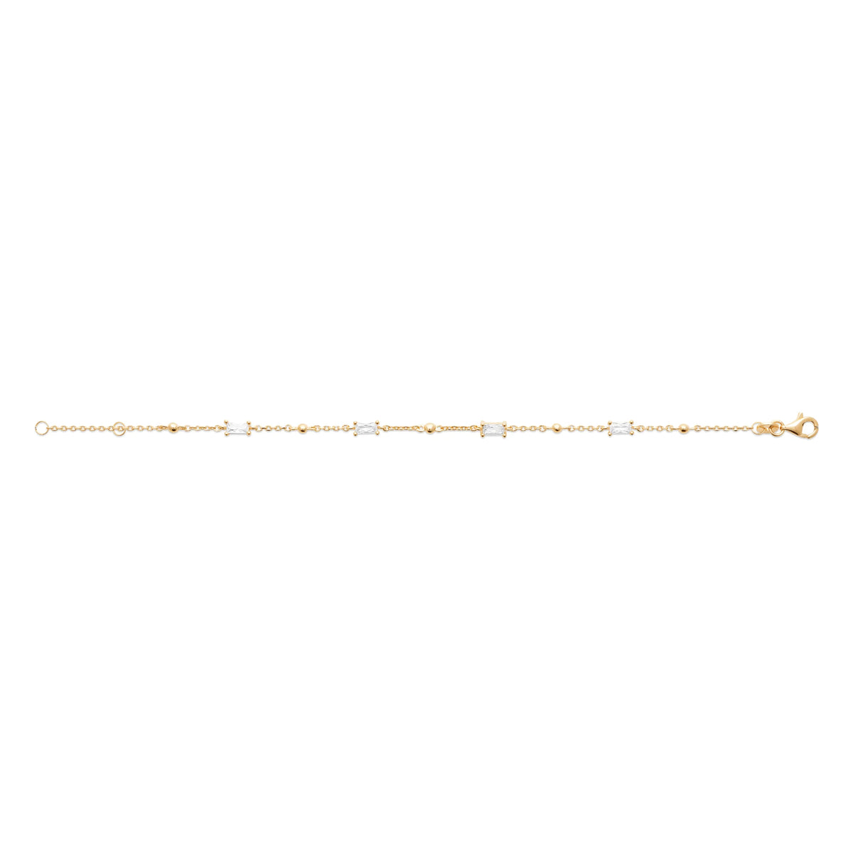 Bracelet chaîne fine à baguettes de zircons en plaqué or