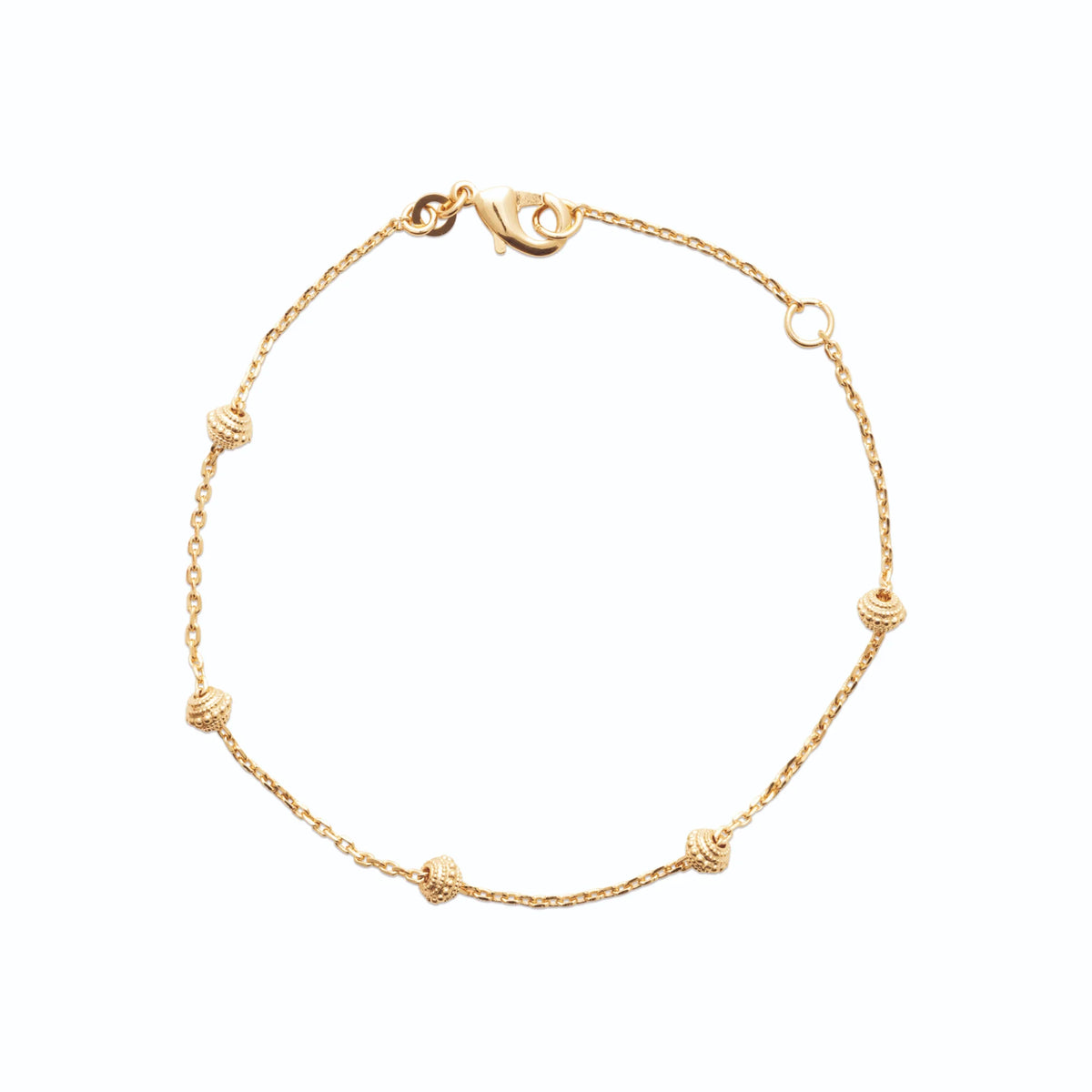 Bracelet chaîne fine à billes diamantées espacées en plaqué or