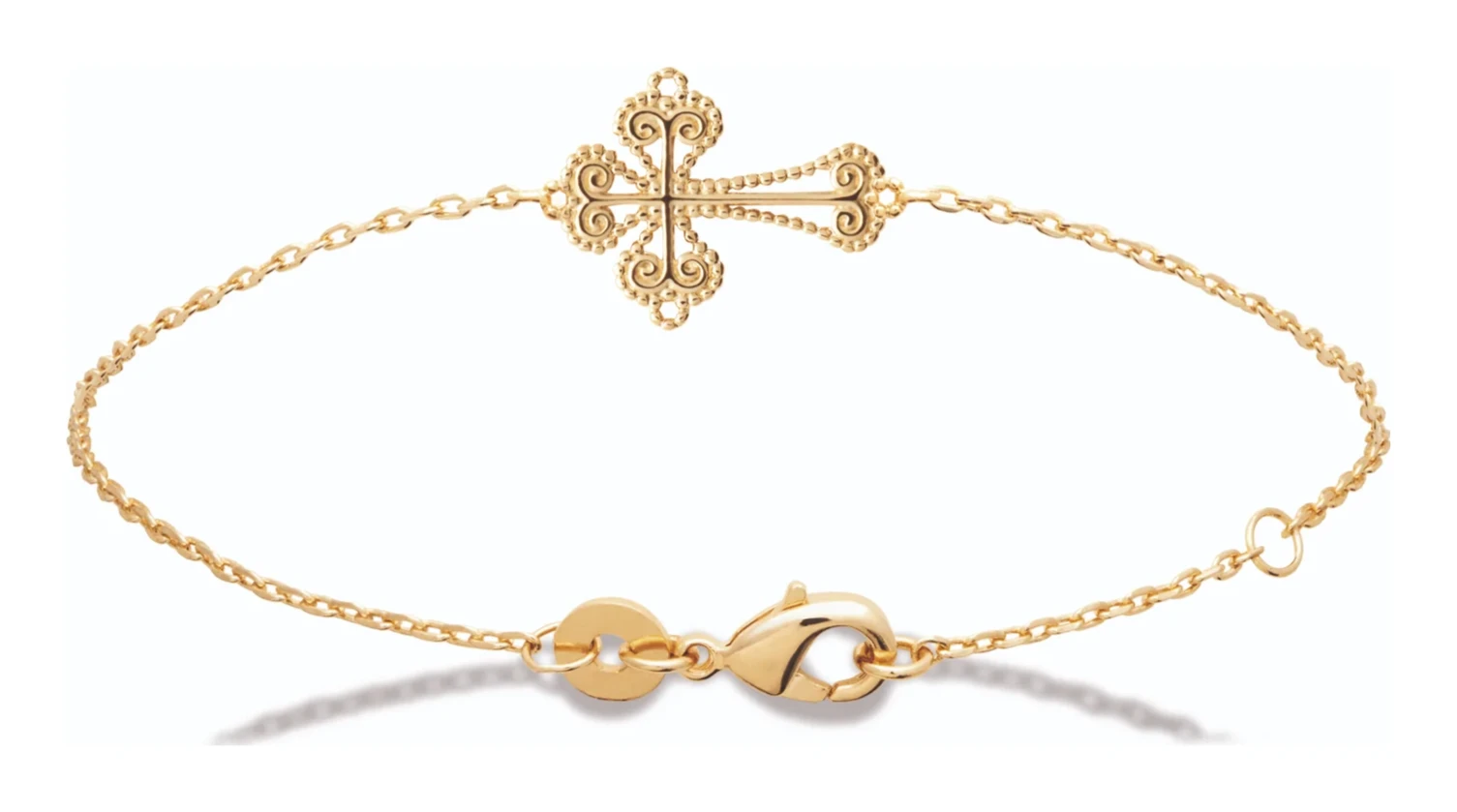 Bracelet chaîne fine à croix filigranée en plaqué or