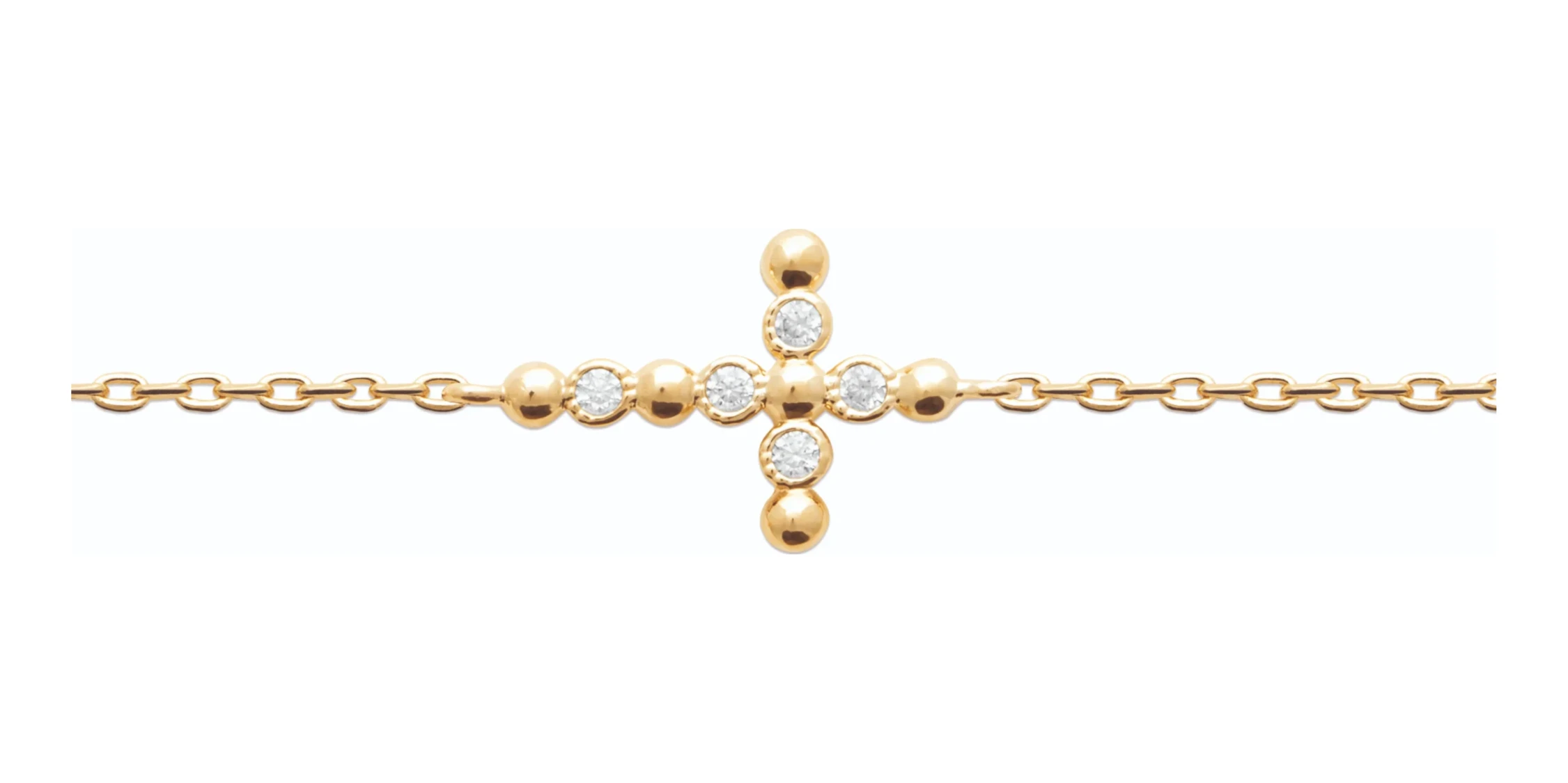 Bracelet chaîne fine à croix sertie de zircons en plaqué or en détail