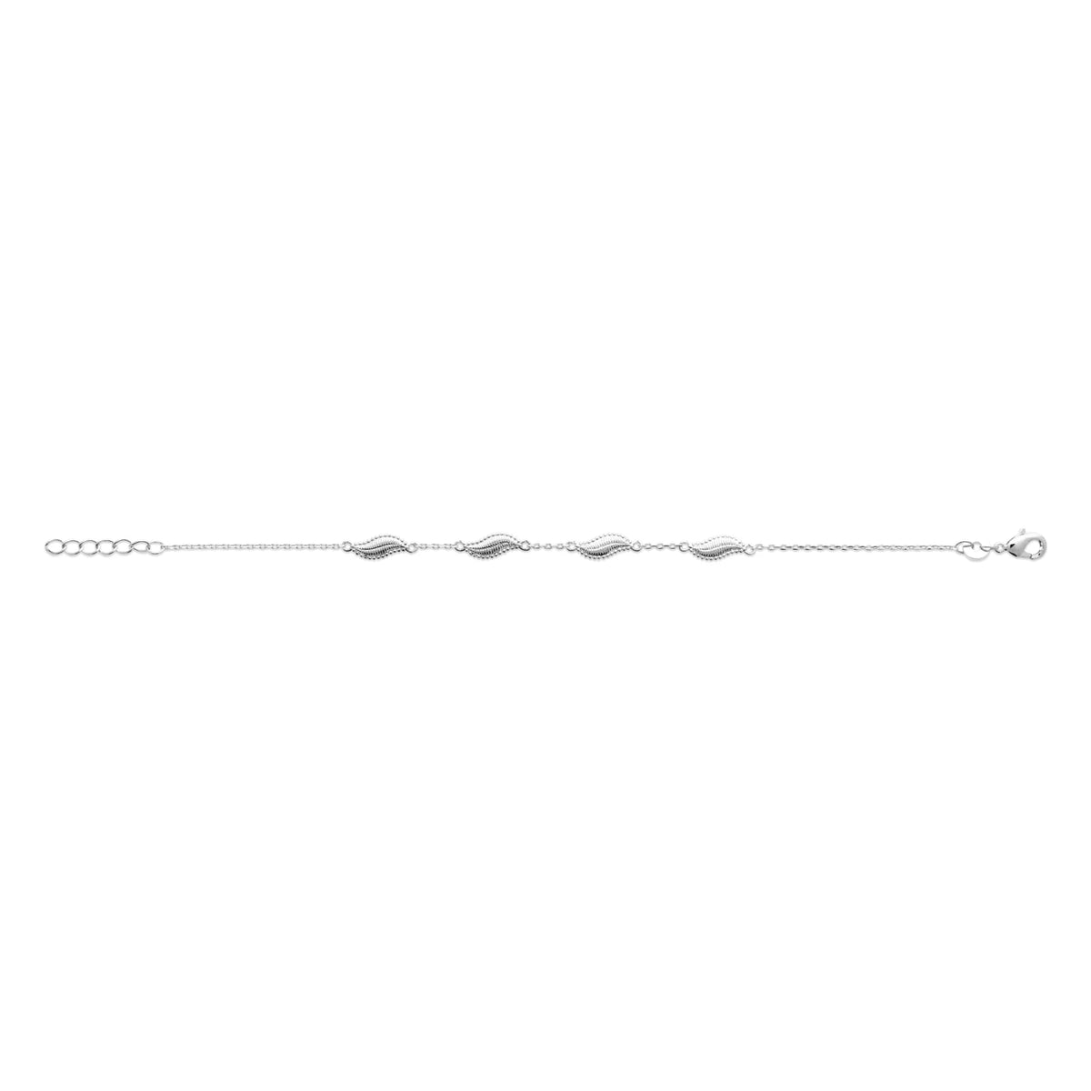 Bracelet chaîne fine à maillons ondulés striés en argent 925 rhodié