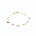 Bracelet chaîne fine à pampilles de gouttes colorées en plaqué or