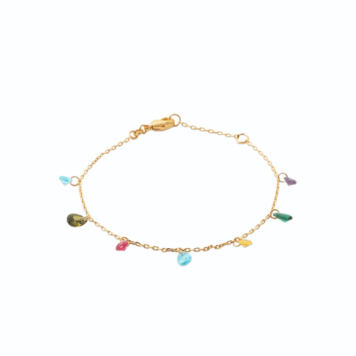 Bracelet chaîne fine à pampilles de gouttes colorées en plaqué or
