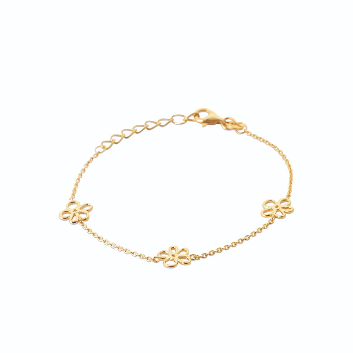 Bracelet chaîne fine à petites fleurs lisses en plaqué or