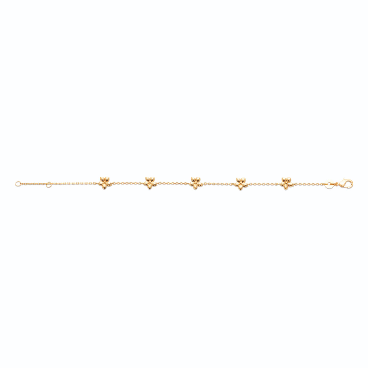 Bracelet chaîne fine à stations de petites fleurs en plaqué or