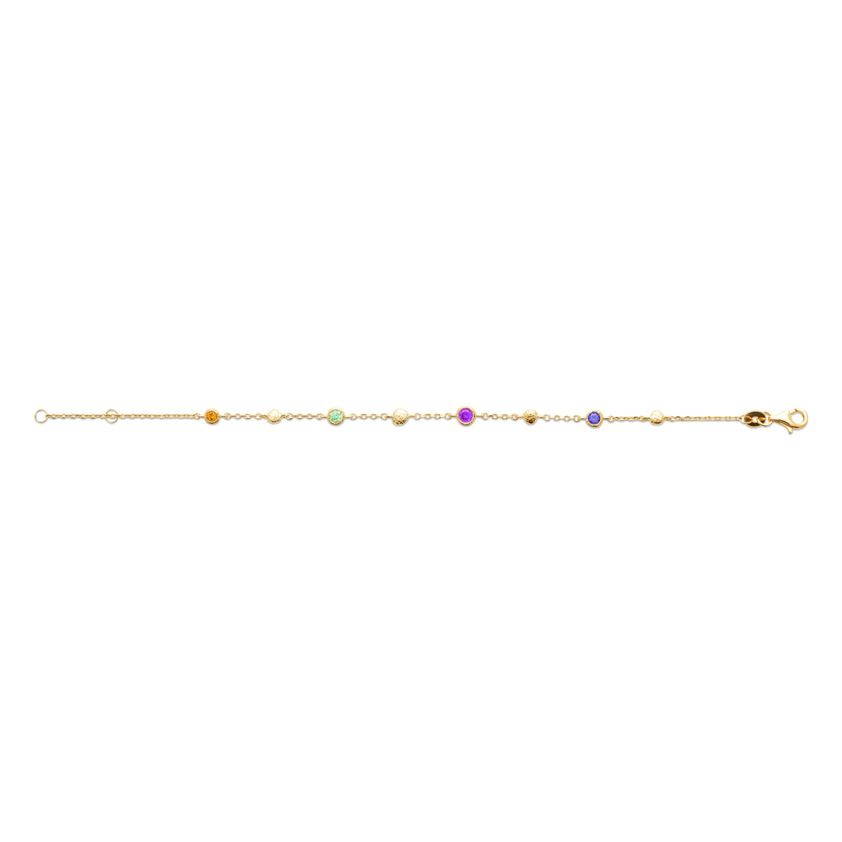 Bracelet chaîne fine à stations de pierres multicolores en plaqué or