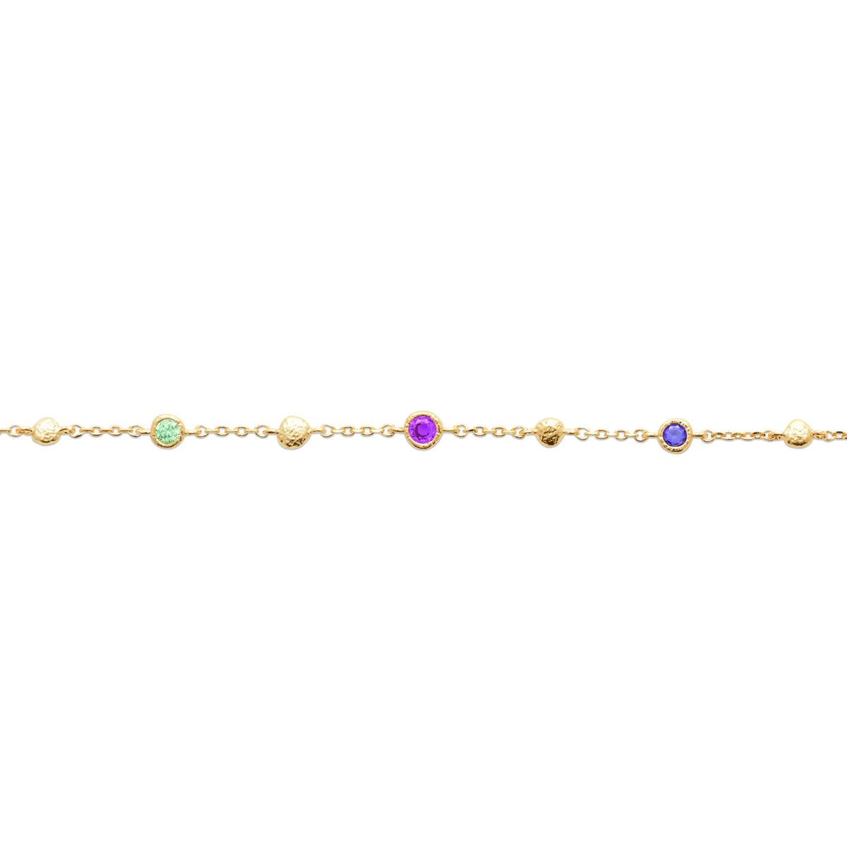 Bracelet chaîne fine à stations de pierres multicolores en plaqué or