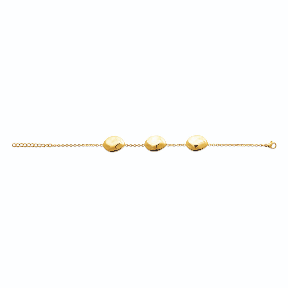 Bracelet chaîne fine à trois galets dorés en acier PVD doré