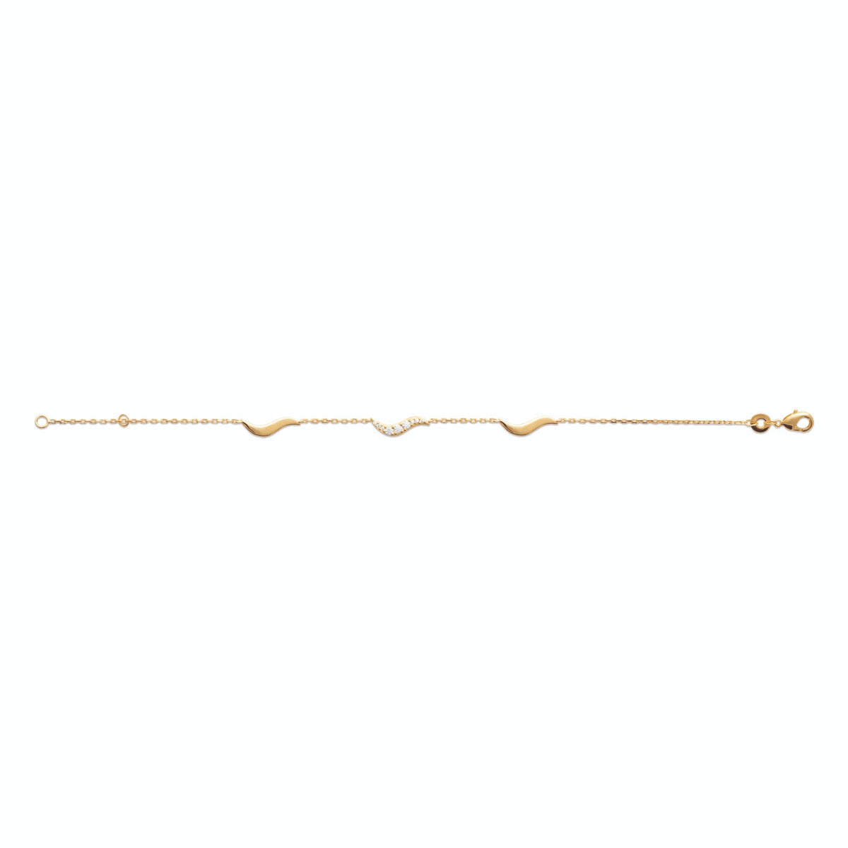 Bracelet chaîne fine à vagues dorées et zircons en plaqué or