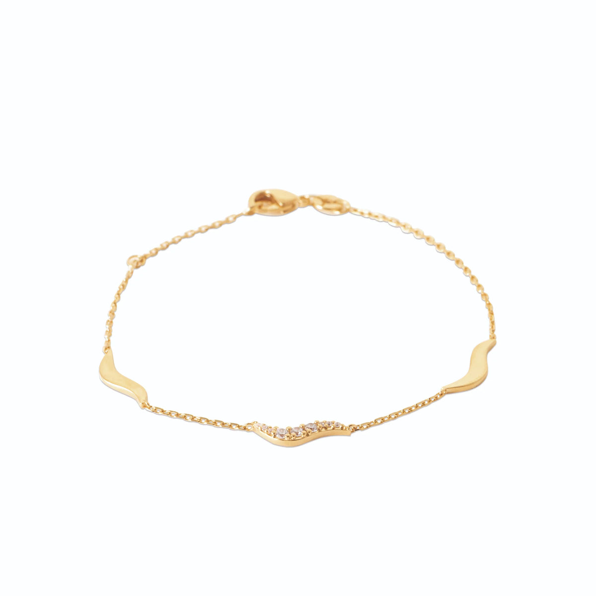 Bracelet chaîne fine à vagues dorées et zircons en plaqué or