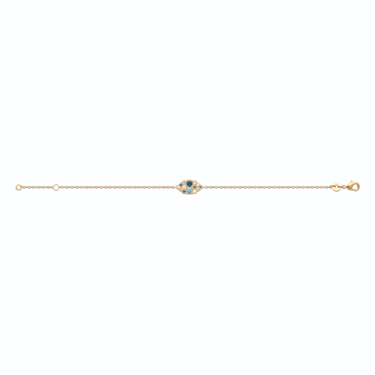 Bracelet chaîne fine amande de pierres bleues et zircons en plaqué or