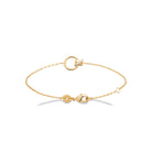 Bracelet chaîne fine anneau ouvert et barrette pavée en plaqué or