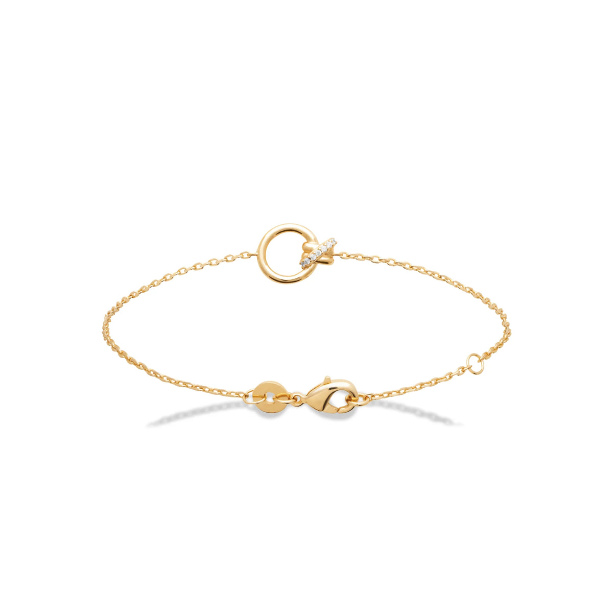 Bracelet chaîne fine anneau ouvert et barrette pavée en plaqué or