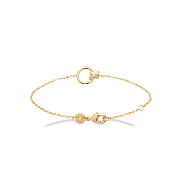 Bracelet chaîne fine anneau ouvert et barrette pavée en plaqué or