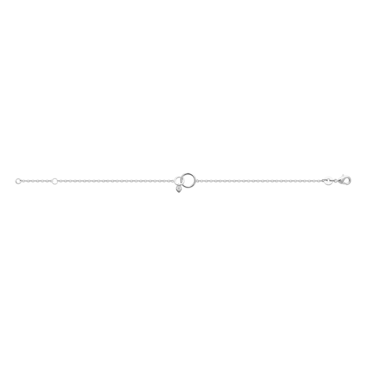 Bracelet chaîne fine anneaux entrelacés et zircon cœur en argent 925 rhodié