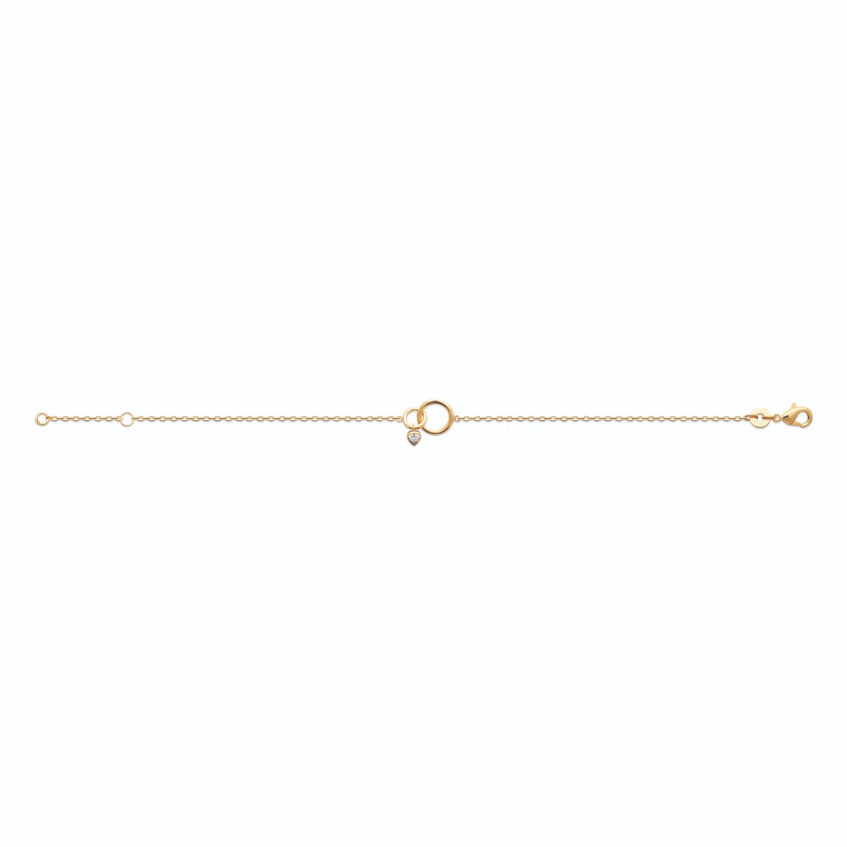 Bracelet chaîne fine anneaux entrelacés et zircon cœur en plaqué or