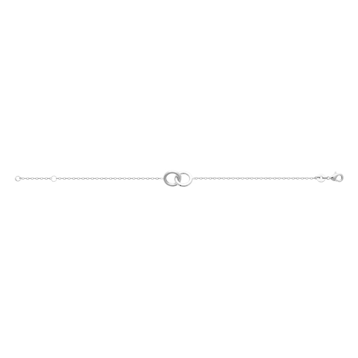 Bracelet chaîne fine anneaux ovales lisses entrelacés en argent 925 rhodié
