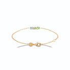 Bracelet chaîne fine barrette de pierres vertes et bleu ciel en plaqué or