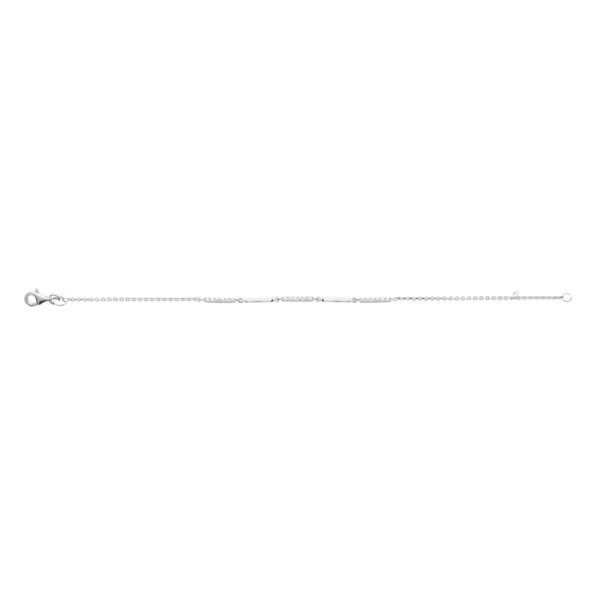 Bracelet chaîne fine barrettes serties de zircons en argent 925 rhodié