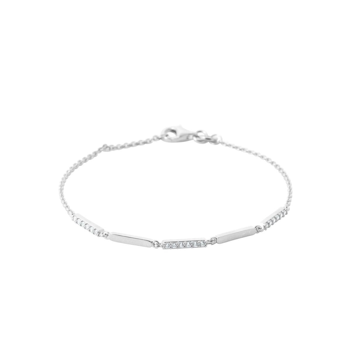 Bracelet chaîne fine barrettes serties de zircons en argent 925 rhodié