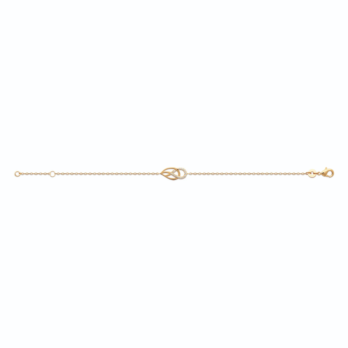Bracelet chaîne fine boucles entrelacées et zircons en plaqué or