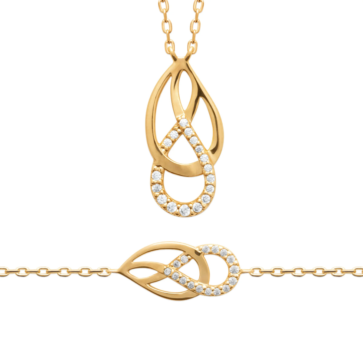 Bracelet chaîne fine boucles entrelacées et zircons en plaqué or