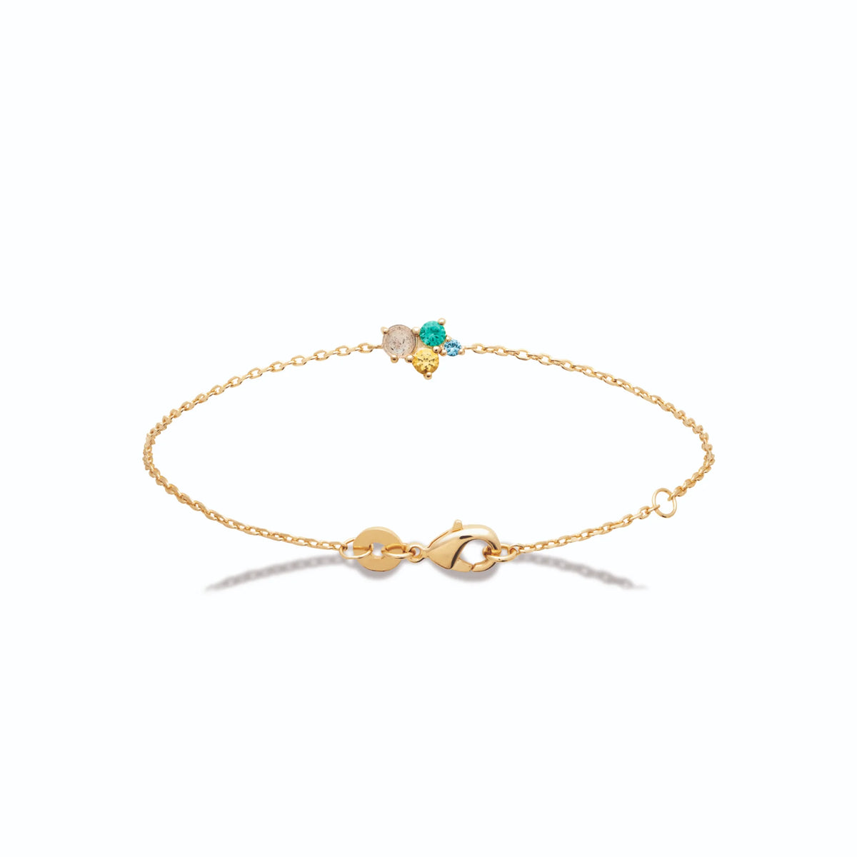 Bracelet chaîne fine bouquet de pierres véritables colorées en plaqué or