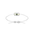 Bracelet chaîne fine cadre cordé et jaspe dalmatien en argent 925 rhodié