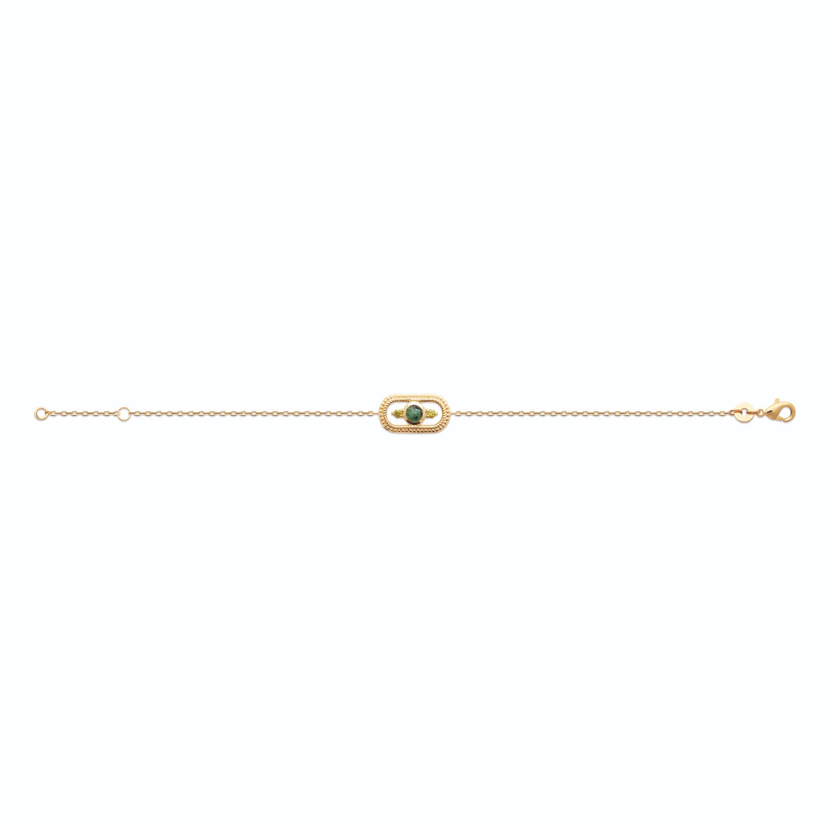 Bracelet chaîne fine cadre cordé et jaspe dalmatien en plaqué or