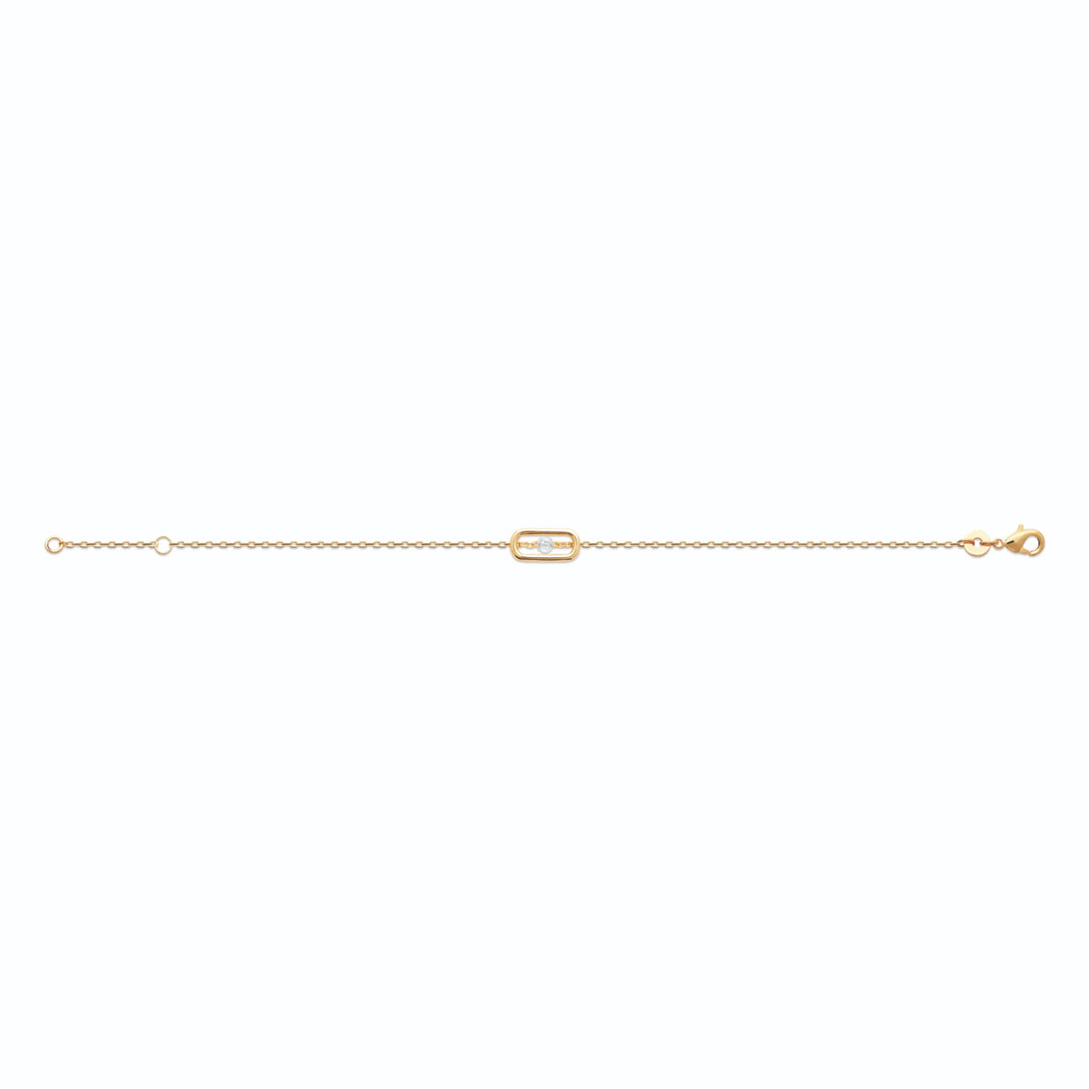 Bracelet chaîne fine cadre ovale et zircon central en plaqué or