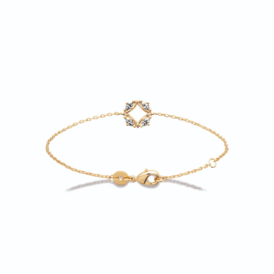 Bracelet chaîne fine cercle de zircons en plaqué or, vue de face