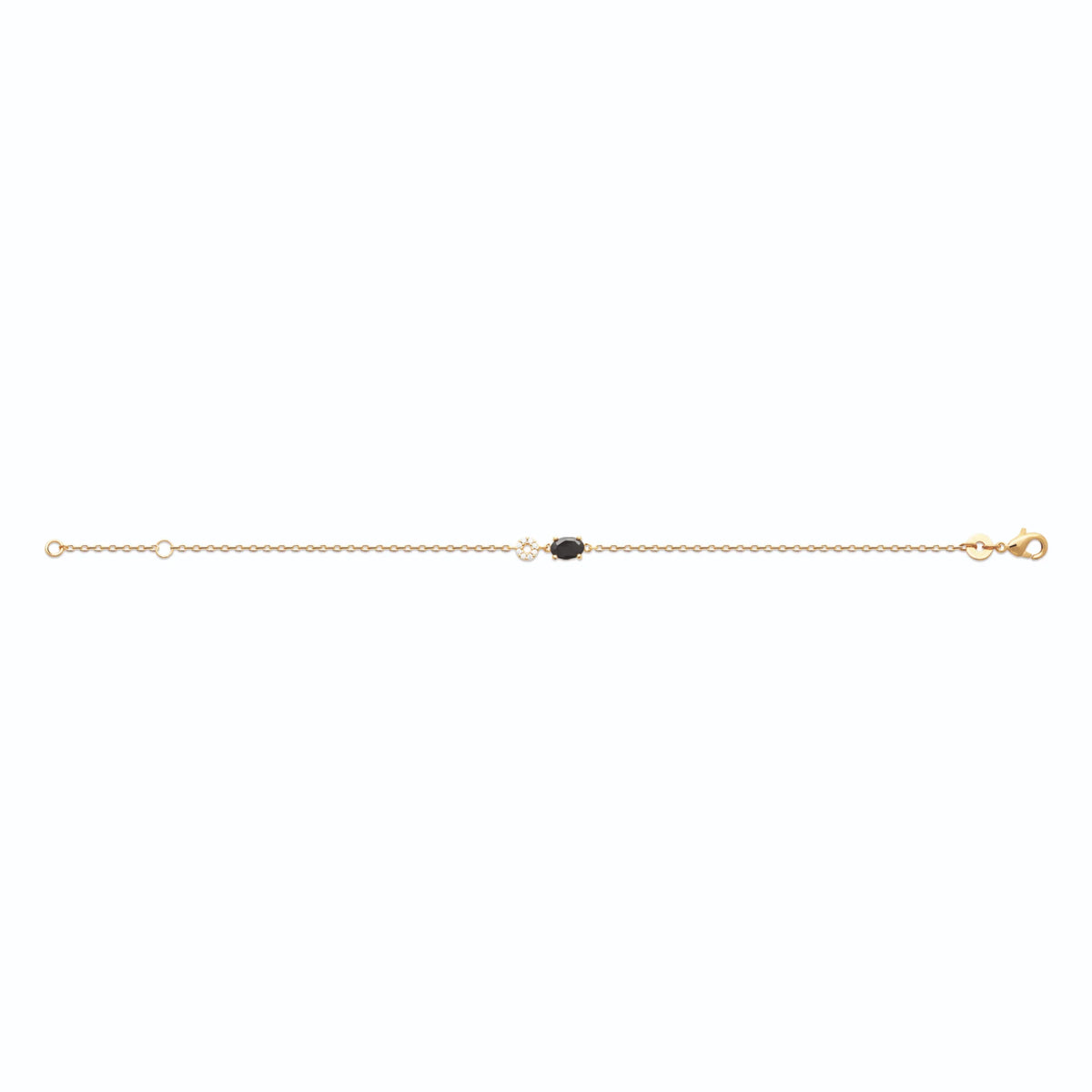 Bracelet chaîne fine cercle de zircons et pierre noire en plaqué or