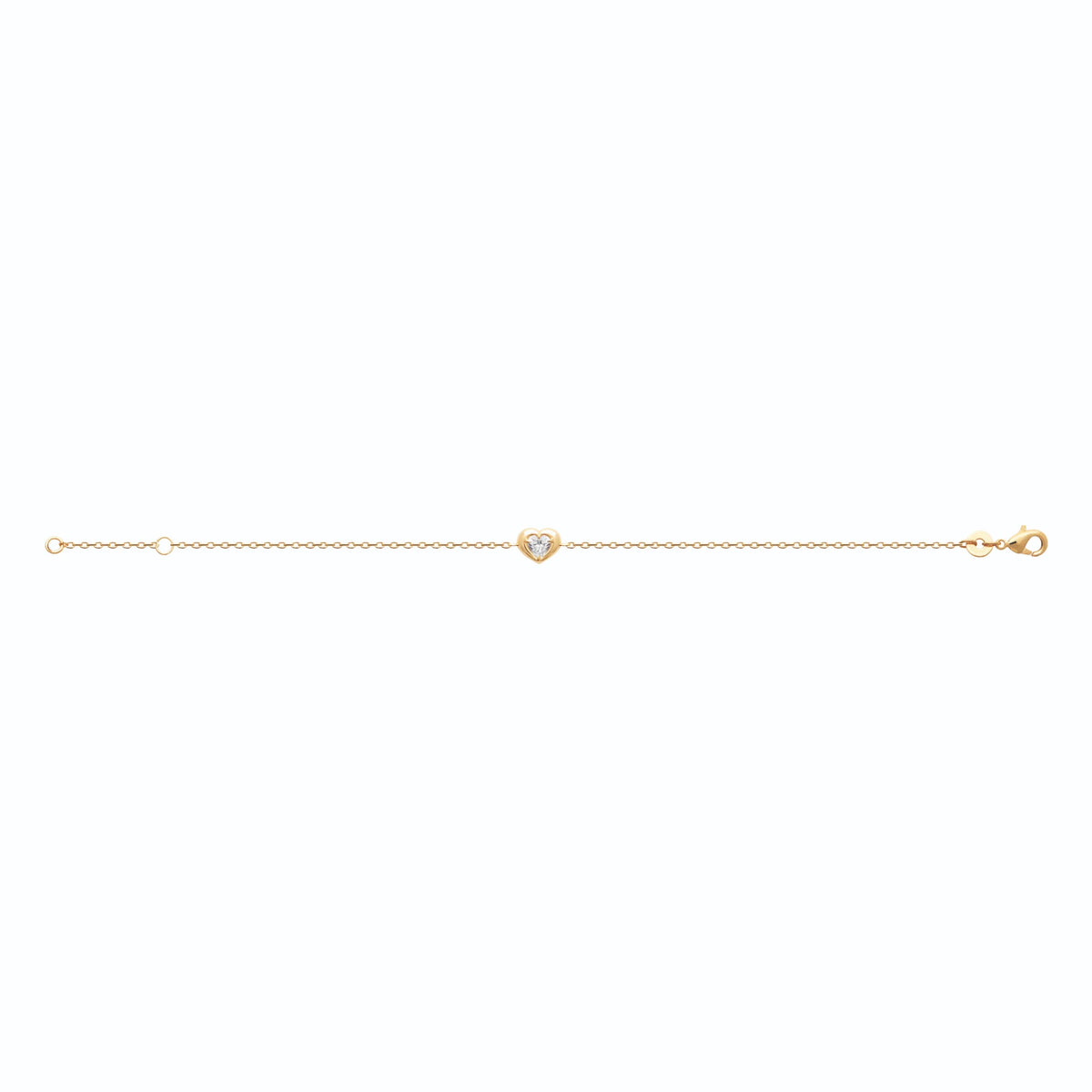 Bracelet chaîne fine cœur bombé et zircon cœur en plaqué or