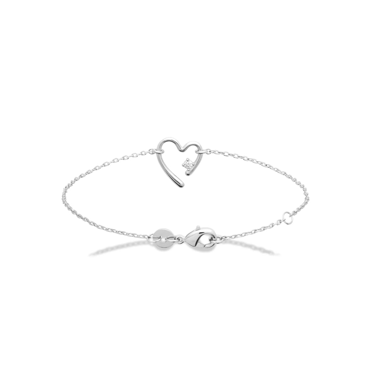 Bracelet chaîne fine cœur d’un trait et zircon en argent 925 rhodié