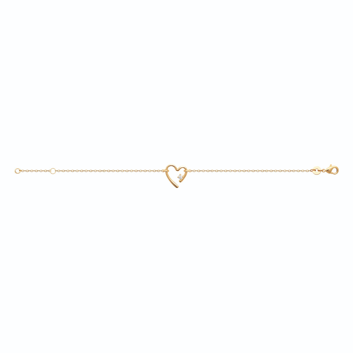 Bracelet chaîne fine cœur d’un trait et zircon en plaqué or