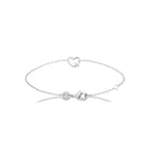 Bracelet chaîne fine cœur mi-pavé mi-lisse en argent 925 rhodié
