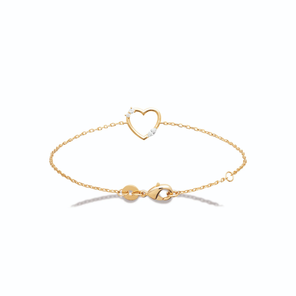 Bracelet chaîne fine cœur ouvert et petite étoile sertie en plaqué or