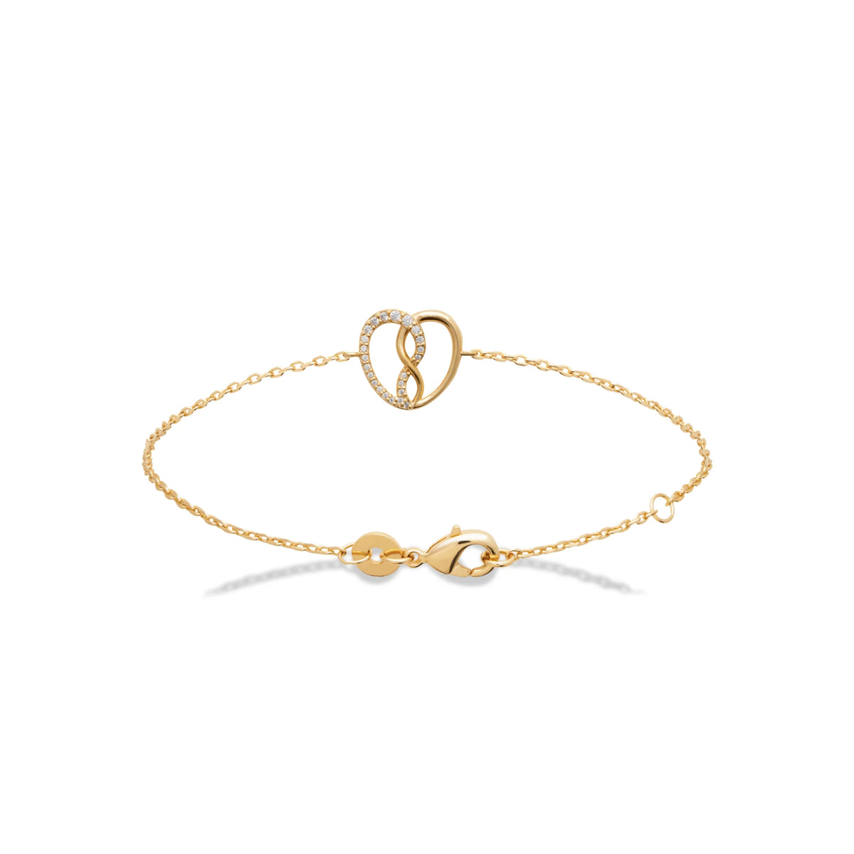 Bracelet chaîne fine cœurs entrelacés pavé et lisse en plaqué or