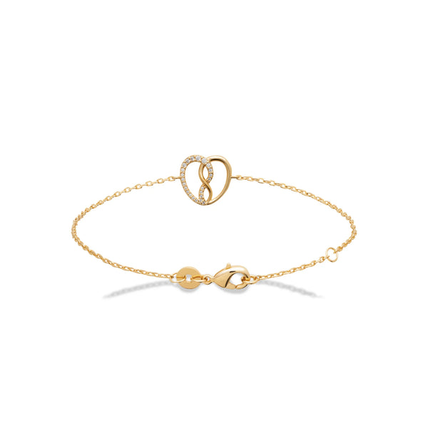 Bracelet chaîne fine cœurs entrelacés pavé et lisse en plaqué or