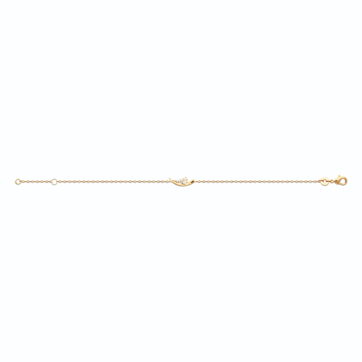 Bracelet chaîne fine croissant de lune et zircons en plaqué or