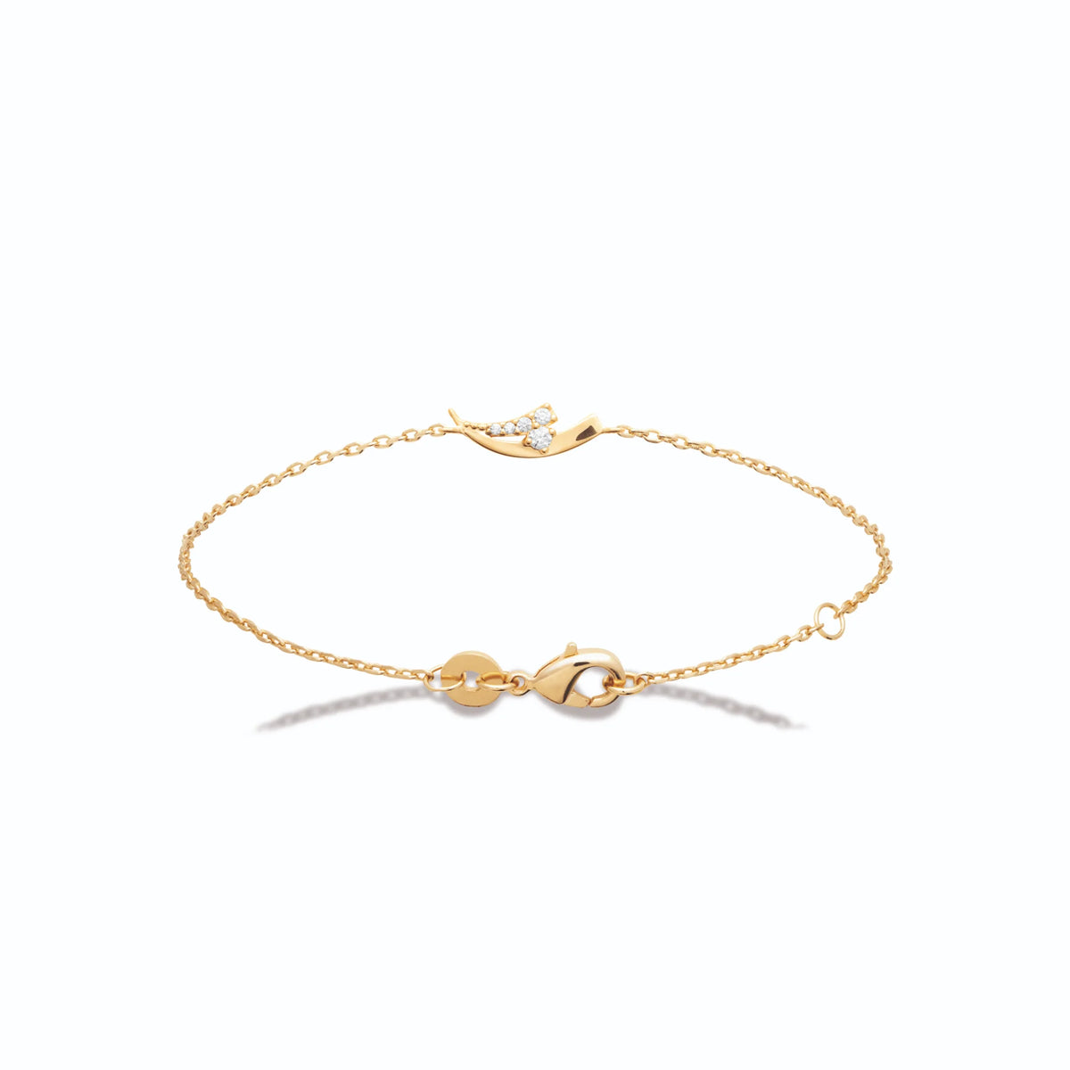 Bracelet chaîne fine croissant de lune et zircons en plaqué or