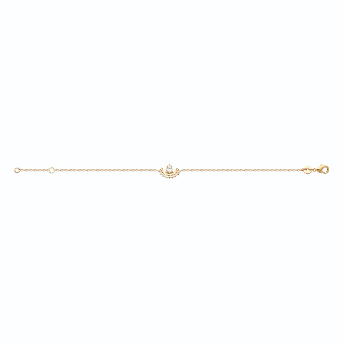 Bracelet chaîne fine demi-cercle dentelle et zircon poire en plaqué or