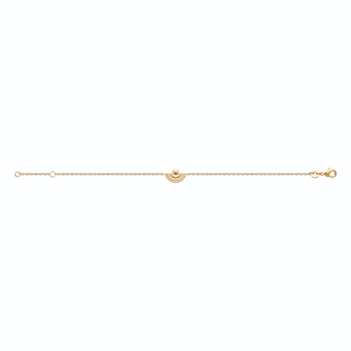 Bracelet chaîne fine demi-soleil perlé et bille dorée en plaqué or